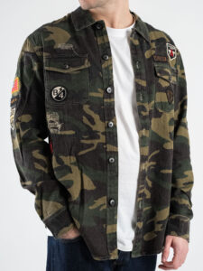 GIANNI LUPO Camicia mimetica leggera con rotture e patch GL333R Military (3)
