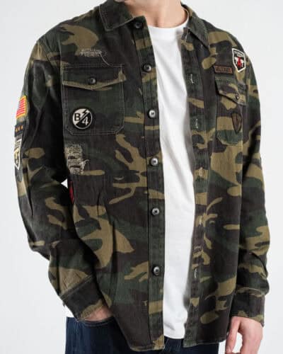 GIANNI LUPO Camicia mimetica leggera con rotture e patch GL333R Military 3 Nuovi Arrivi