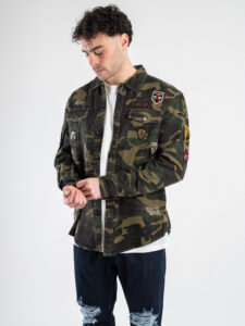 GIANNI LUPO Camicia mimetica leggera con rotture e patch GL333R Military (6)