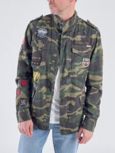 GIANNI LUPO Giacchetta sahariana collo coreana mimetica leggera con rotture e patch GL350R Military (2)