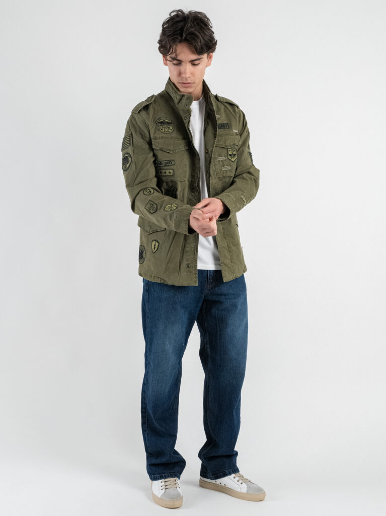 GIANNI LUPO Giacchetta sahariana collo coreana mimetica leggera con rotture e patch GL350R Military 2 Outfit