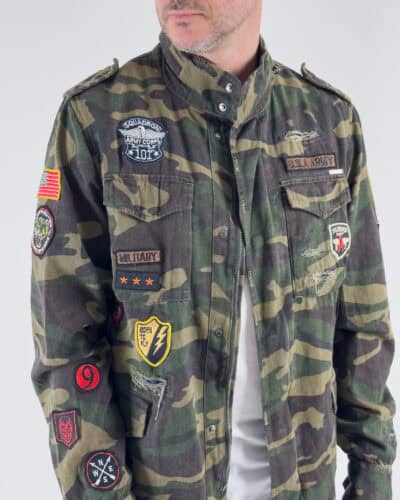 GIANNI LUPO Giacchetta sahariana collo coreana mimetica leggera con rotture e patch GL350R Military 3 1 Nuovi Arrivi