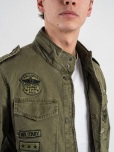 GIANNI LUPO Giacchetta sahariana leggera con rotture e patch GL351R Military (1)