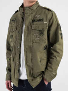 GIANNI LUPO Giacchetta sahariana leggera con rotture e patch GL351R Military (2)