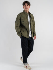 GIANNI LUPO Giacchetta sahariana leggera con rotture e patch GL351R Military (4)
