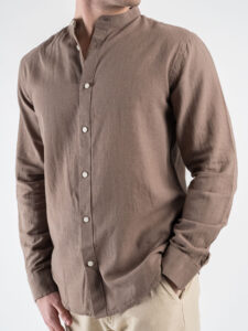 ONLY&SONS Camicia in misto lino con collo coreana CAIDEN 22019173 FossilMelange (1)