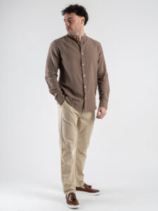 ONLY&SONS Camicia in misto lino con collo coreana CAIDEN 22019173 FossilMelange (3)