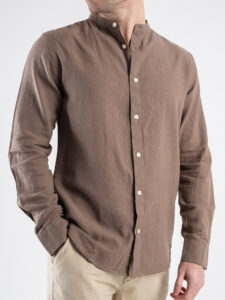 ONLY&SONS Camicia in misto lino con collo coreana CAIDEN 22019173 FossilMelange (4)