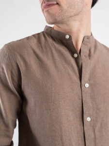 ONLY&SONS Camicia in misto lino con collo coreana CAIDEN 22019173 FossilMelange (5)
