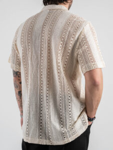 OVER-D Camicia a mezza manica con collo bowling macrame’ OE1S2S5C33 Beige (1)
