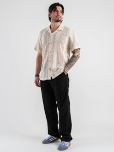 OVER-D Camicia a mezza manica con collo bowling macrame’ OE1S2S5C33 Beige (2)