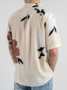 OVER-D Camicia a mezza manica in fantasia con collo bowling OE1S2S5C29 Beige (2)