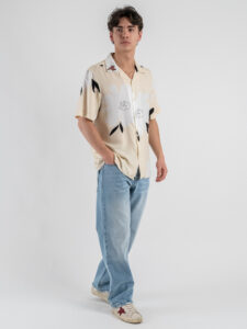 OVER-D Camicia a mezza manica in fantasia con collo bowling OE1S2S5C29 Beige (3)