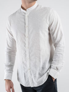 OVER-D Camicia in cotone lavorato con colletto alla coreana OE1S2S5C30 Bianca (2)