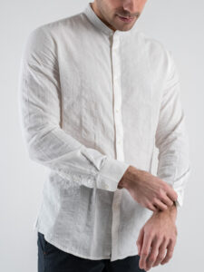 OVER-D Camicia in cotone lavorato con colletto alla coreana OE1S2S5C30 Bianca (4)