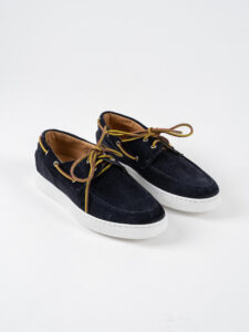 OVER-D Scarpa stringata modello barca in camoscio E15 Blu (2)