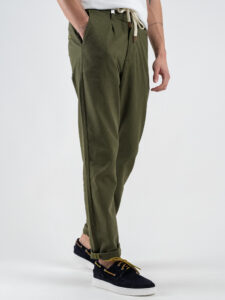 SEINSE Pantalone con coulisse in misto lino PSE1342 Militare (3)