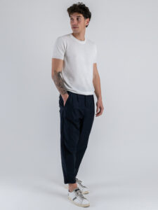 SEINSE Pantalone leggero morbido con pences PSE1349 Blu Navy (1)