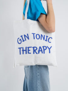 SUPERCULTURE Borsa mare in tela con stampa GIN TONIC THERAPY BAG01 Bianca (2)