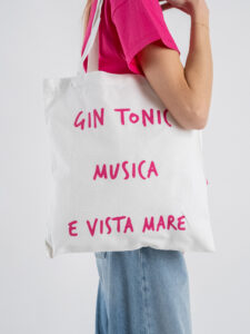 SUPERCULTURE Borsa mare in tela con stampa GIN TONIC,MUSICA E VISTA MARE BAG04 Bianca (3)