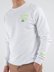 SUPERCULTURE Felpa girocollo con ricamo catenella GIN TONIC THERAPY+ spilletta GIN A1107 Bianca (2)