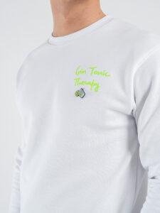 SUPERCULTURE Felpa girocollo con ricamo catenella GIN TONIC THERAPY+ spilletta GIN A1107 Bianca (3)