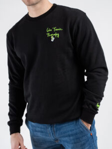 SUPERCULTURE Felpa girocollo con ricamo catenella GIN TONIC THERAPY+ spilletta GIN A1107 Nera (4)