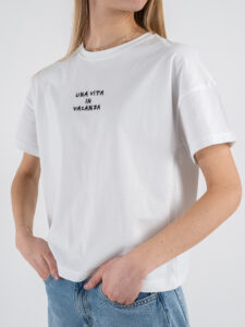 SUPERCULTURE T-shirt da donna in cotone con ricamo UNA VITA IN VACANZA AW1183 Bianca (2)