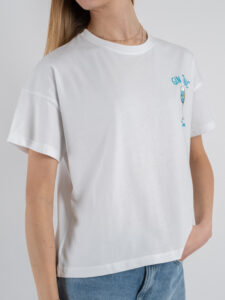 SUPERCULTURE T-shirt da donna in cotone con ricamo e stampa GIN TONIC THERAPY AW1201 Bianca (2)