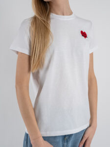 SUPERCULTURE T-shirt da donna in cotone con ricamo lato cuore CIAO AMORE Bianca (2)
