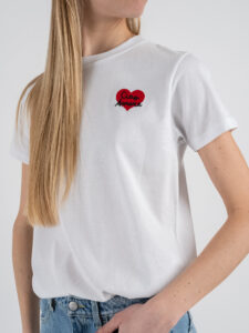 SUPERCULTURE T-shirt da donna in cotone con ricamo lato cuore CIAO AMORE Bianca (3)