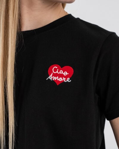 SUPERCULTURE T shirt da donna in cotone con ricamo lato cuore CIAO AMORE Nera 1 Nuovi Arrivi