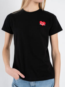 SUPERCULTURE T-shirt da donna in cotone con ricamo lato cuore CIAO AMORE Nera (2)