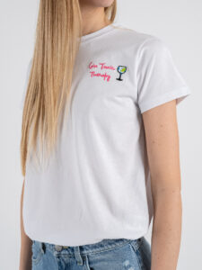 SUPERCULTURE T-shirt da donna in cotone con ricamo lato cuore GIN TONIC THERAPY AW1205 Bianca (1)