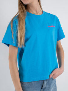 SUPERCULTURE T-shirt da donna in cotone con stampa e ricamo BEAUTIFUL DISASTER Turchese (1)