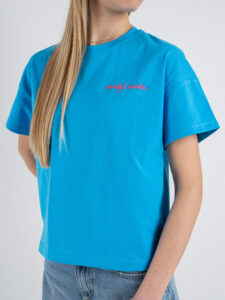 SUPERCULTURE T-shirt da donna in cotone con stampa e ricamo BEAUTIFUL DISASTER Turchese (2)