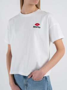 SUPERCULTURE T-shirt da donna in cotone con stampa e ricamo BESITO Bianca (1)