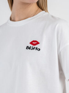 SUPERCULTURE T-shirt da donna in cotone con stampa e ricamo BESITO Bianca (2)