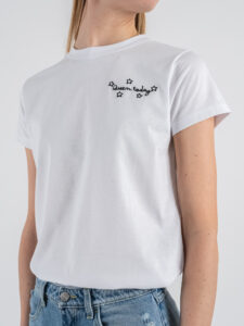 SUPERCULTURE T-shirt da donna in cotone con stampa e ricamo QUEEN TODAY Bianca (1)