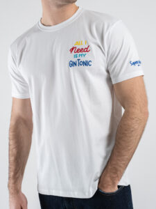 SUPERCULTURE T-shirt in cotone con stampa e ricamo ALL I NEED IS MY GIN TONIC Bianca (3)