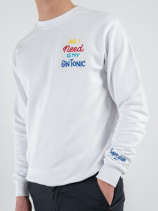 SUPERCULTURE T-shirt in cotone con stampa e ricamo ALL I NEED IS MY GIN TONIC Bianca (3)