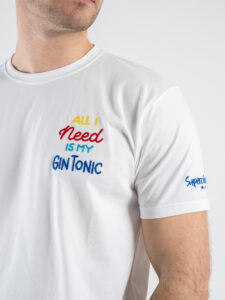 SUPERCULTURE T-shirt in cotone con stampa e ricamo ALL I NEED IS MY GIN TONIC Bianca (4)
