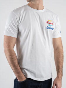 SUPERCULTURE T-shirt in cotone con stampa e ricamo ALL I NEED IS MY GIN TONIC Bianca (5)