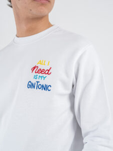 SUPERCULTURE T-shirt in cotone con stampa e ricamo ALL I NEED IS MY GIN TONIC Bianca (5)