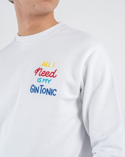SUPERCULTURE T shirt in cotone con stampa e ricamo ALL I NEED IS MY GIN TONIC Bianca 5 Nuovi Arrivi