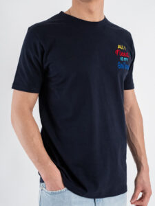 SUPERCULTURE T-shirt in cotone con stampa e ricamo ALL I NEED IS MY GIN TONIC Blu (1)