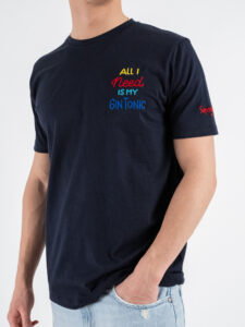 SUPERCULTURE T-shirt in cotone con stampa e ricamo ALL I NEED IS MY GIN TONIC Blu (3)