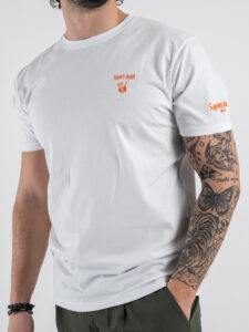 SUPERCULTURE T-shirt in cotone con stampa e ricamo HAPPY HOUR Bianca (3)