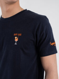 SUPERCULTURE T-shirt in cotone con stampa e ricamo HAPPY HOUR Blu (1)
