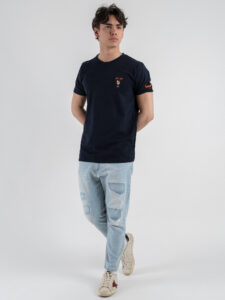 SUPERCULTURE T-shirt in cotone con stampa e ricamo HAPPY HOUR Blu (2)